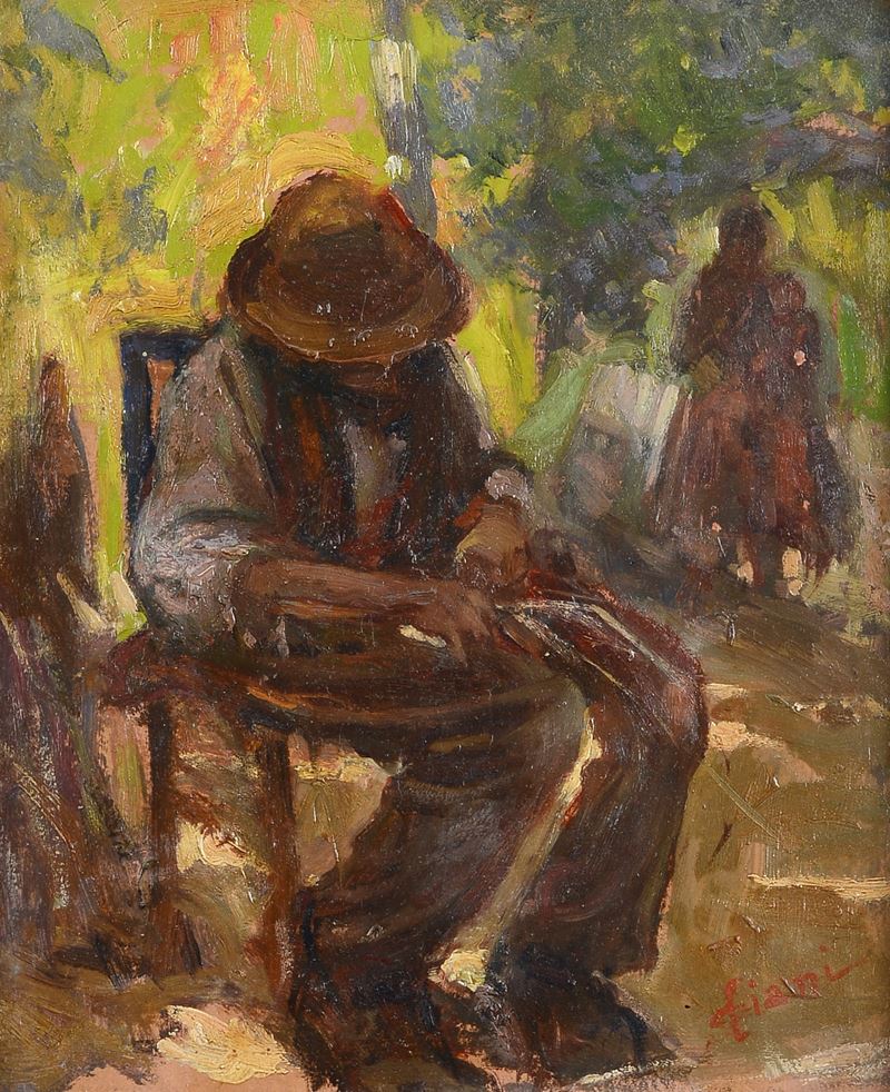 Cesare Ciani - Uomo seduto, olio su tavola