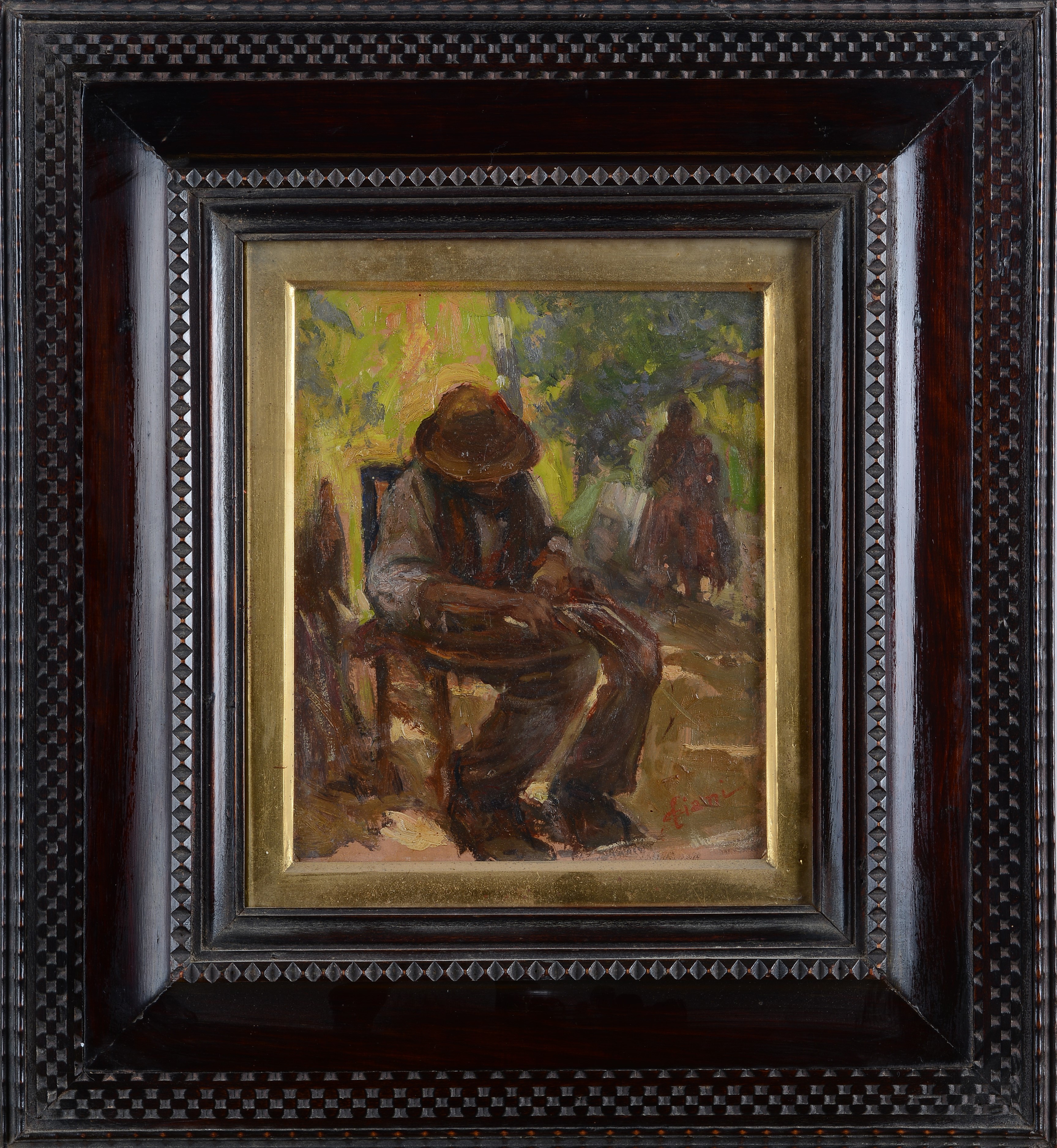 Cesare Ciani - Uomo seduto, olio su tavola