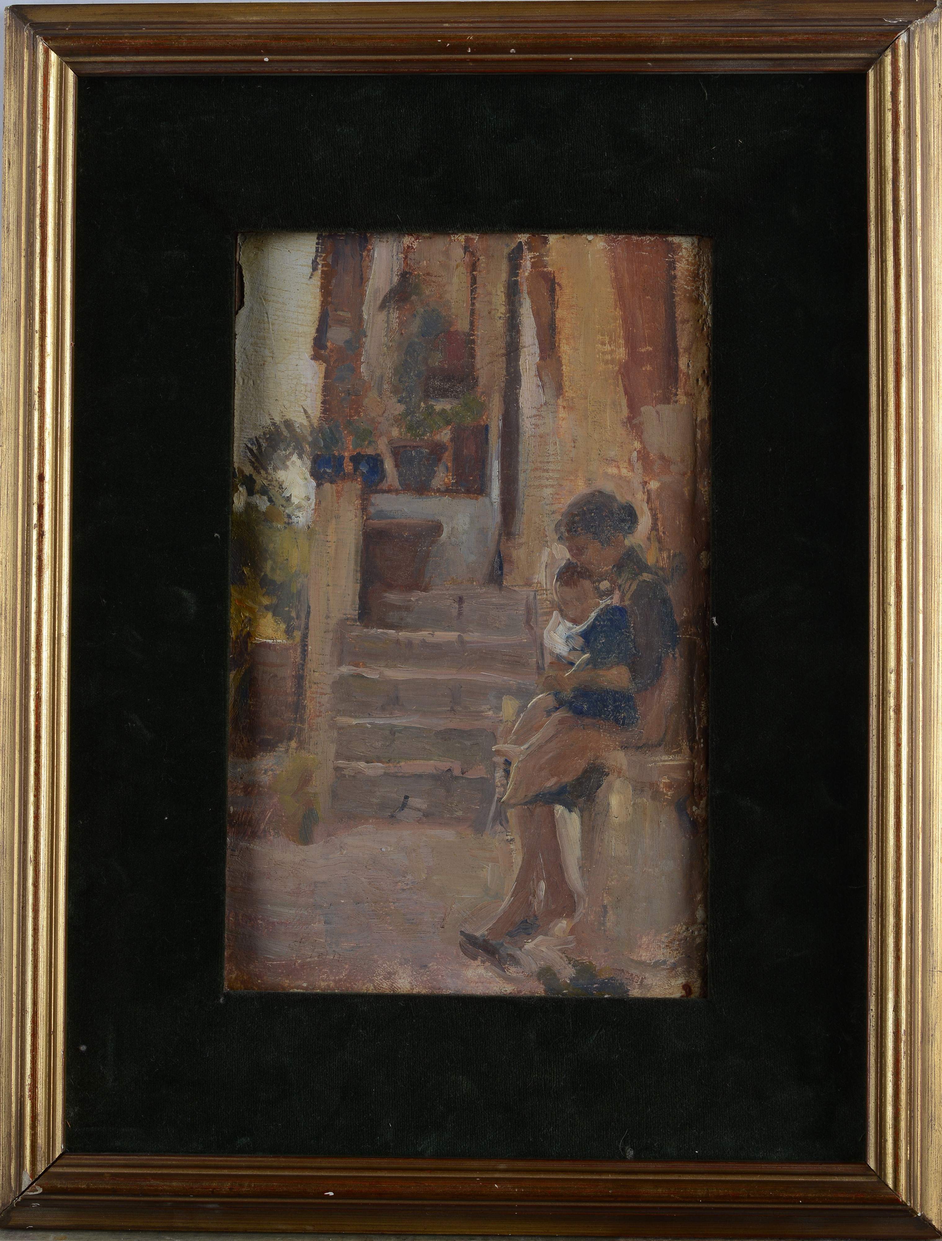 Cesare Ciani - Madre con bambino, olio su carta riportata su tavola