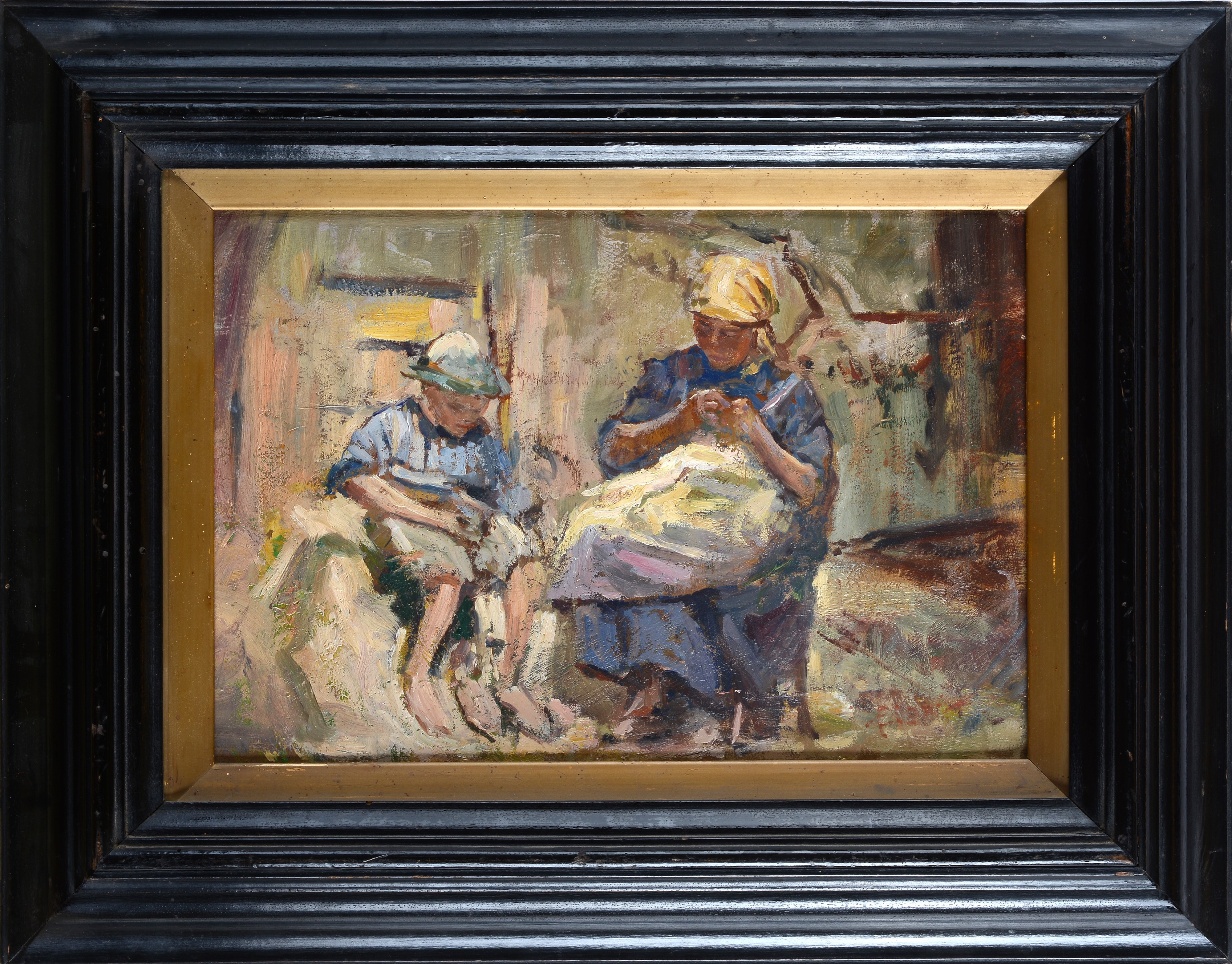 Cesare Ciani - Cucitrici, olio su cartone