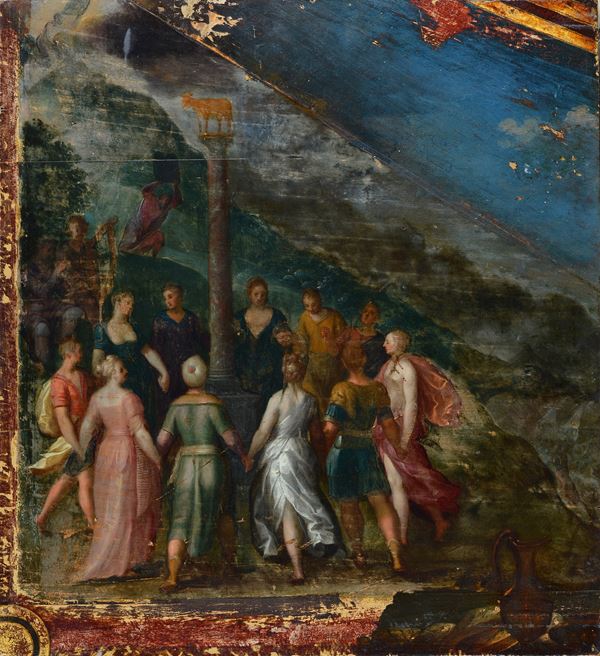 Scuola Fiamminga, XVI sec. - Adorazione del vitello d'oro