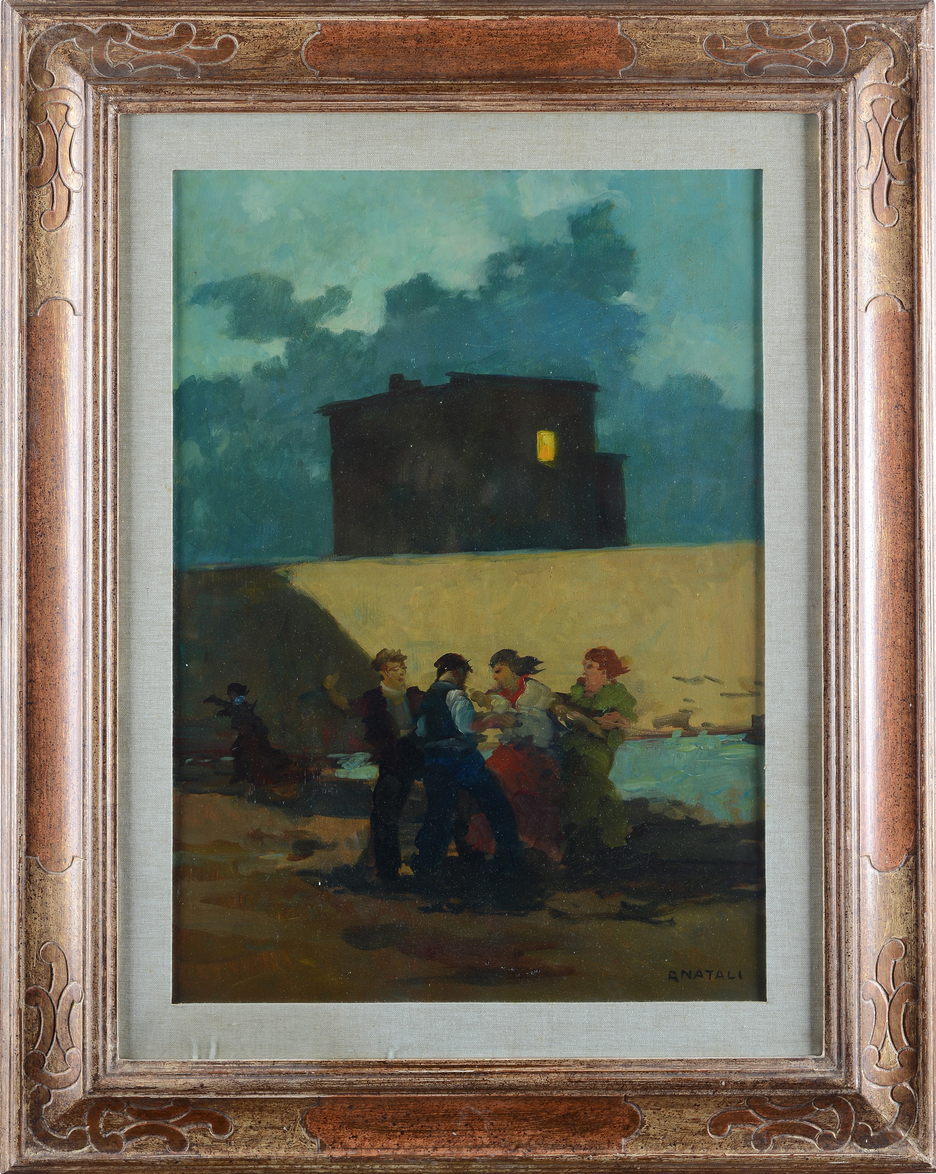 Renato Natali - Baruffa, olio su tavola, cm 70x50, 1940