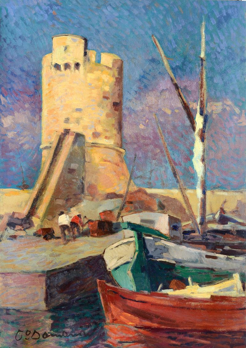 Carlo Domenici - La torre di Marciana, olio su tavola