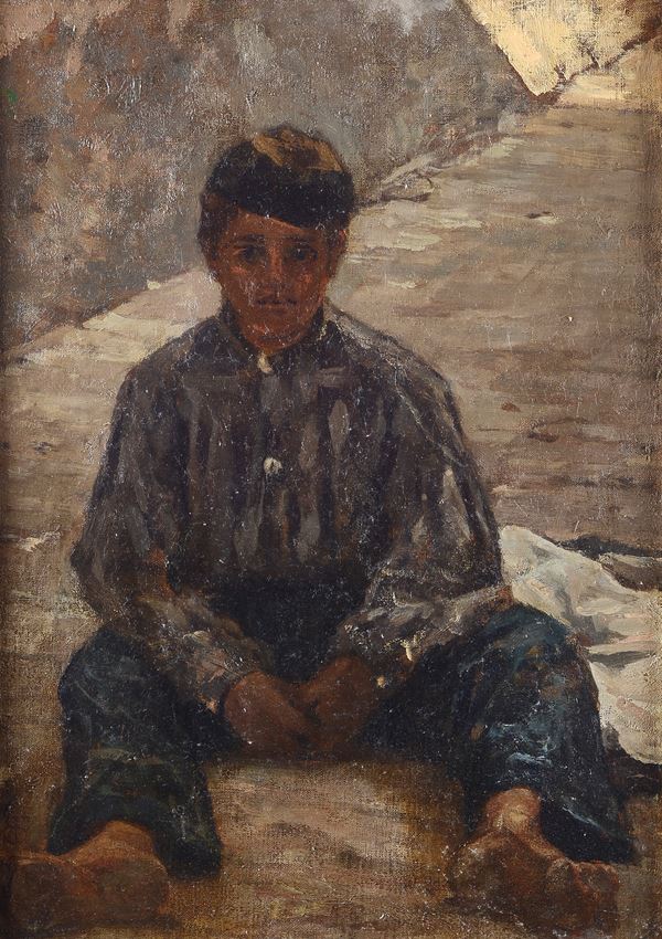 Telemaco Signorini - Riomaggiore, boy sitting with cap