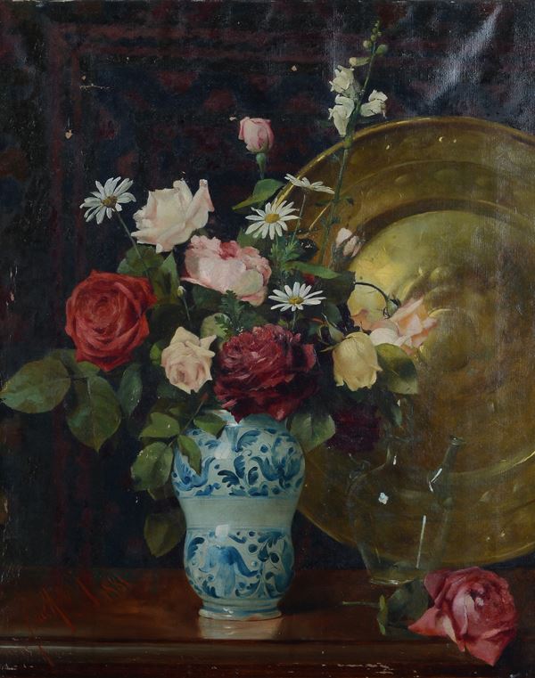 Anonimo, XIX sec. - Natura morta con vaso di fiori 