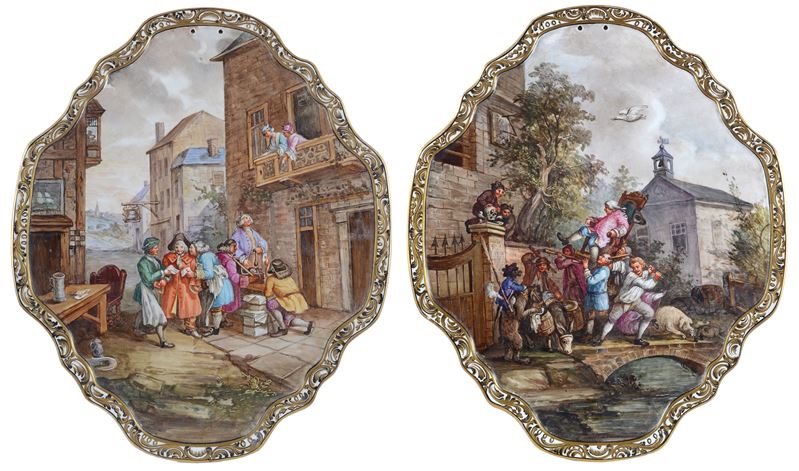 Coppia di dipinti su ceramica