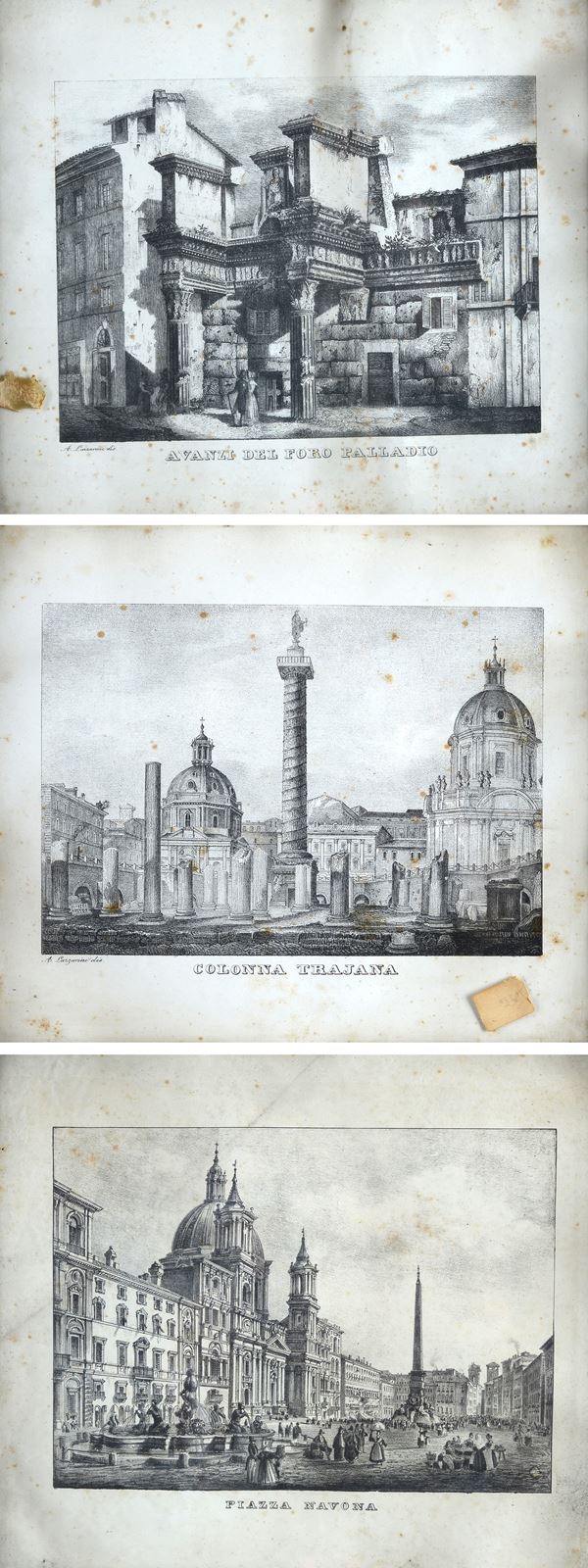 "Piazza Navona"; "Colonna Trajana"; "Avanzi del Foro Palladio"