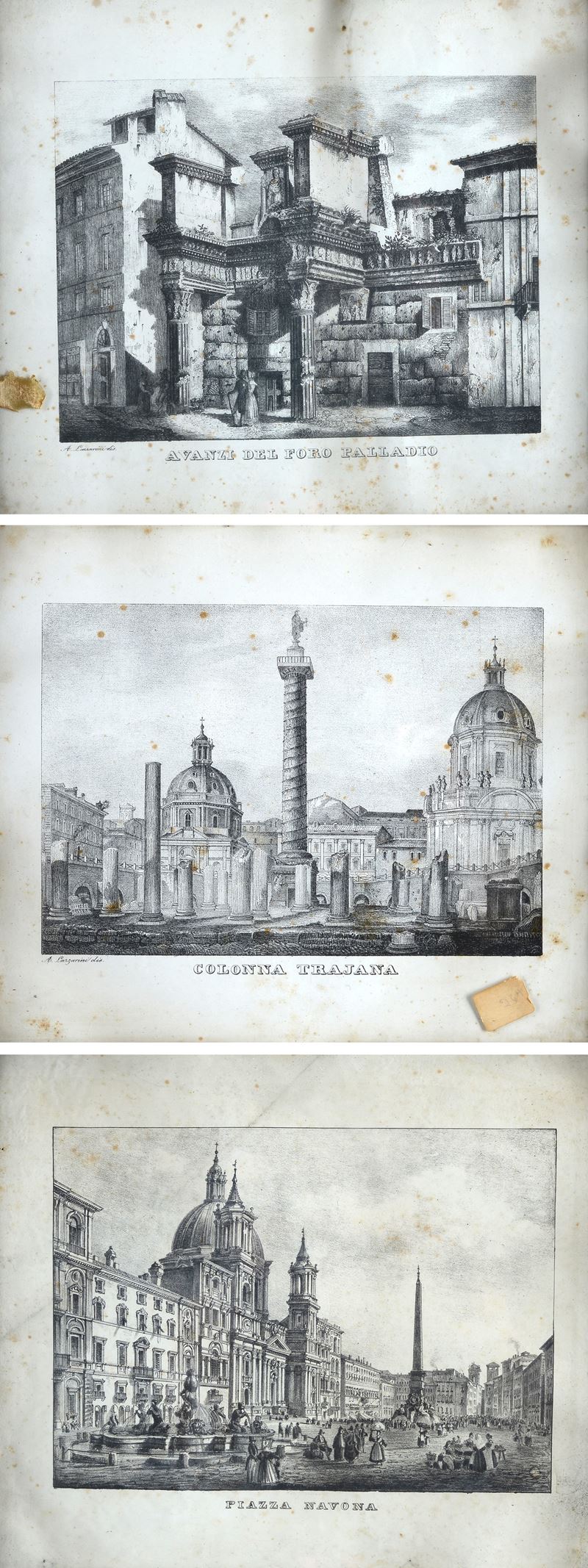 "Piazza Navona"; "Colonna Trajana"; "Avanzi del Foro Palladio"