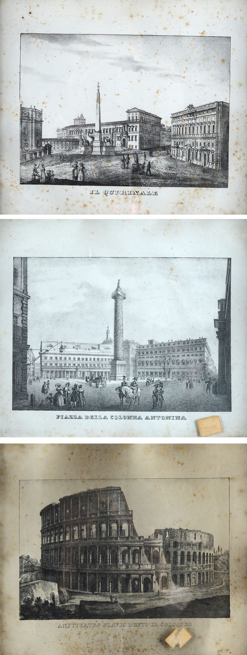 "Il Quirinale"; "Piazza della Colonna Antonina"; "Anfiteatro Flavio detto Il Colosseo"