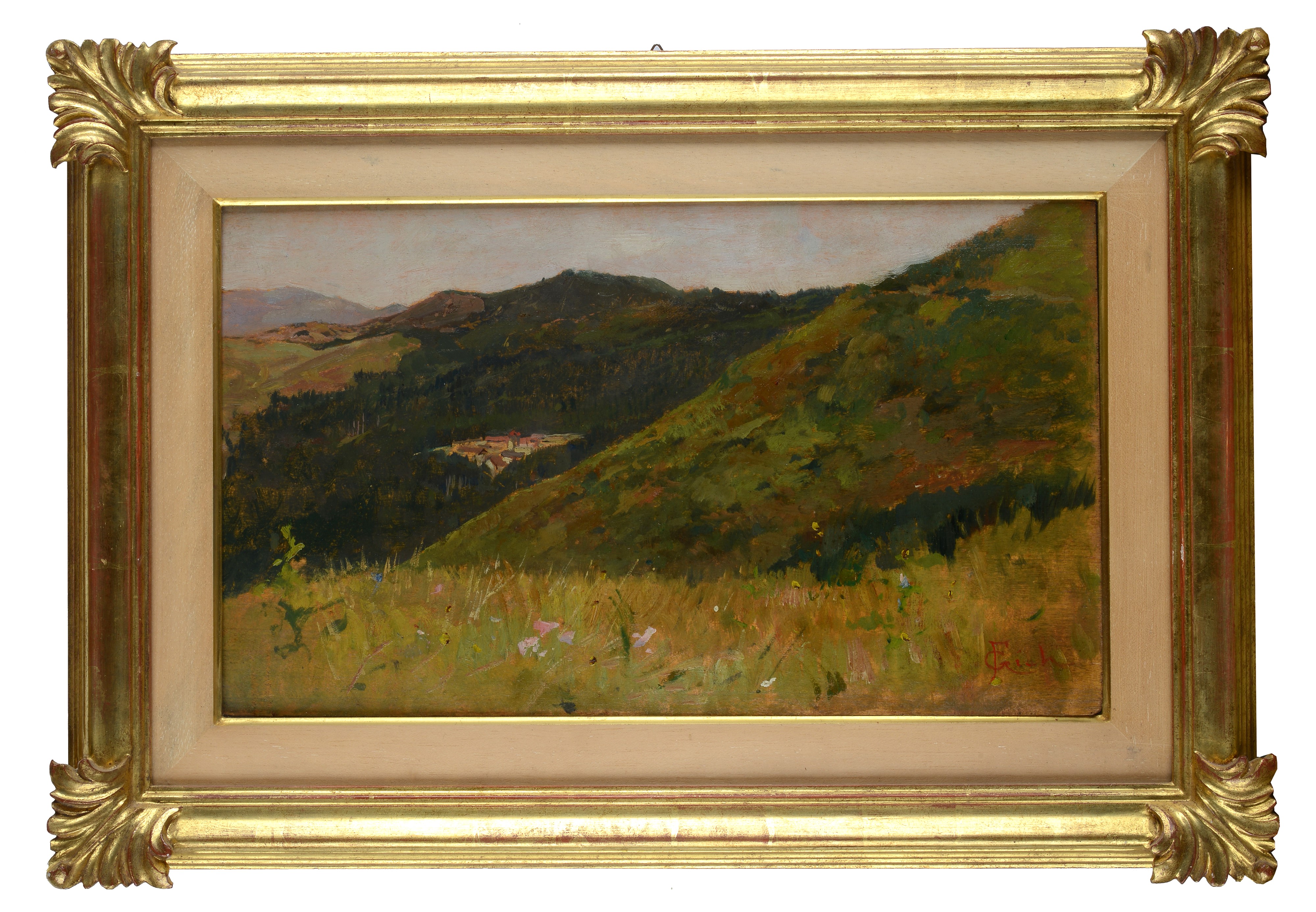 Francesco Gioli - In montagna, olio su tavola