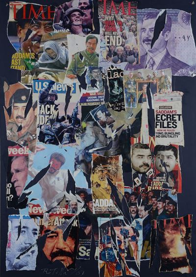 Saddam - Decollage su carta, cm 100x70, 2003