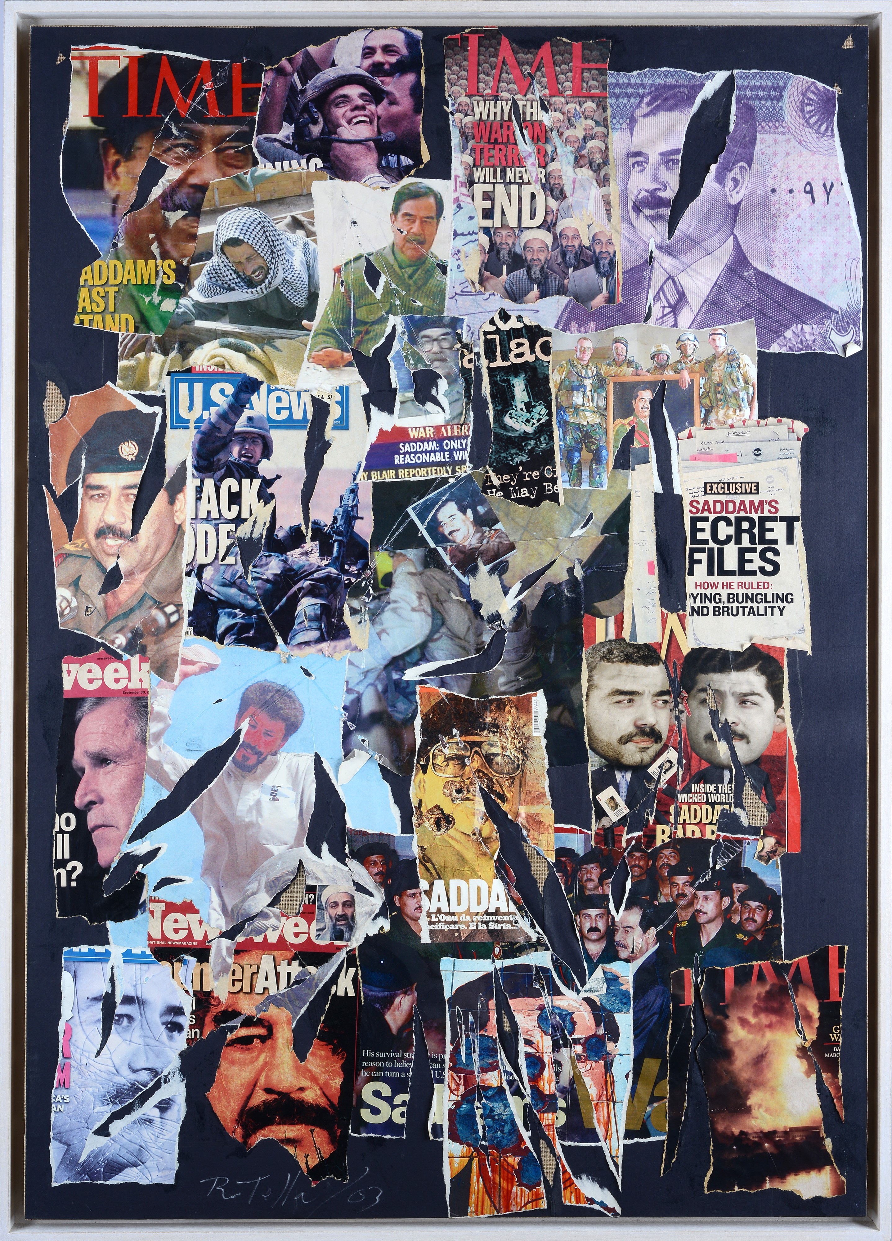 Mimmo Rotella - Saddam, decollage su carta (2003)