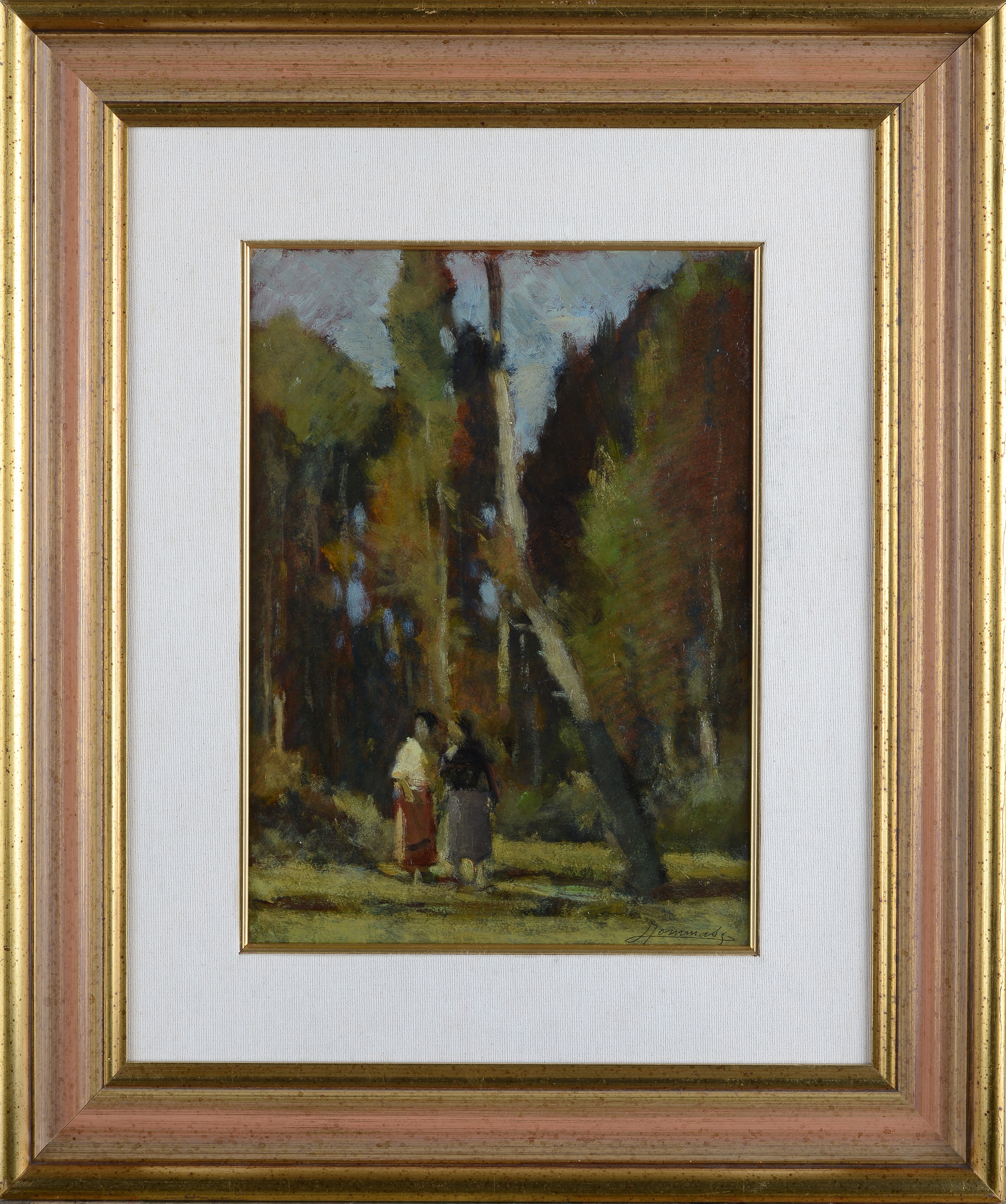 Ludovico Tommasi - Paesaggio con figure, olio su cartone