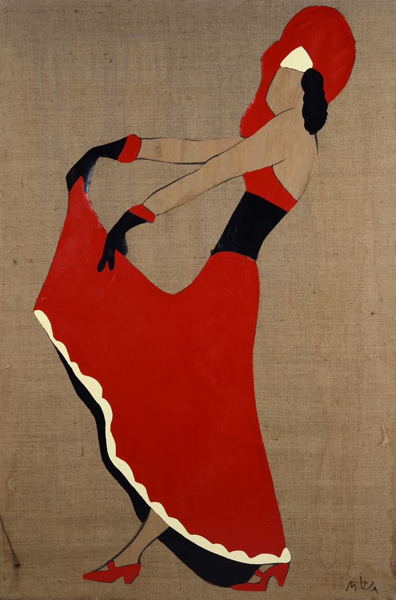 Marco Lodola - Flamenco - Collage di carta e smalti su tela grezza