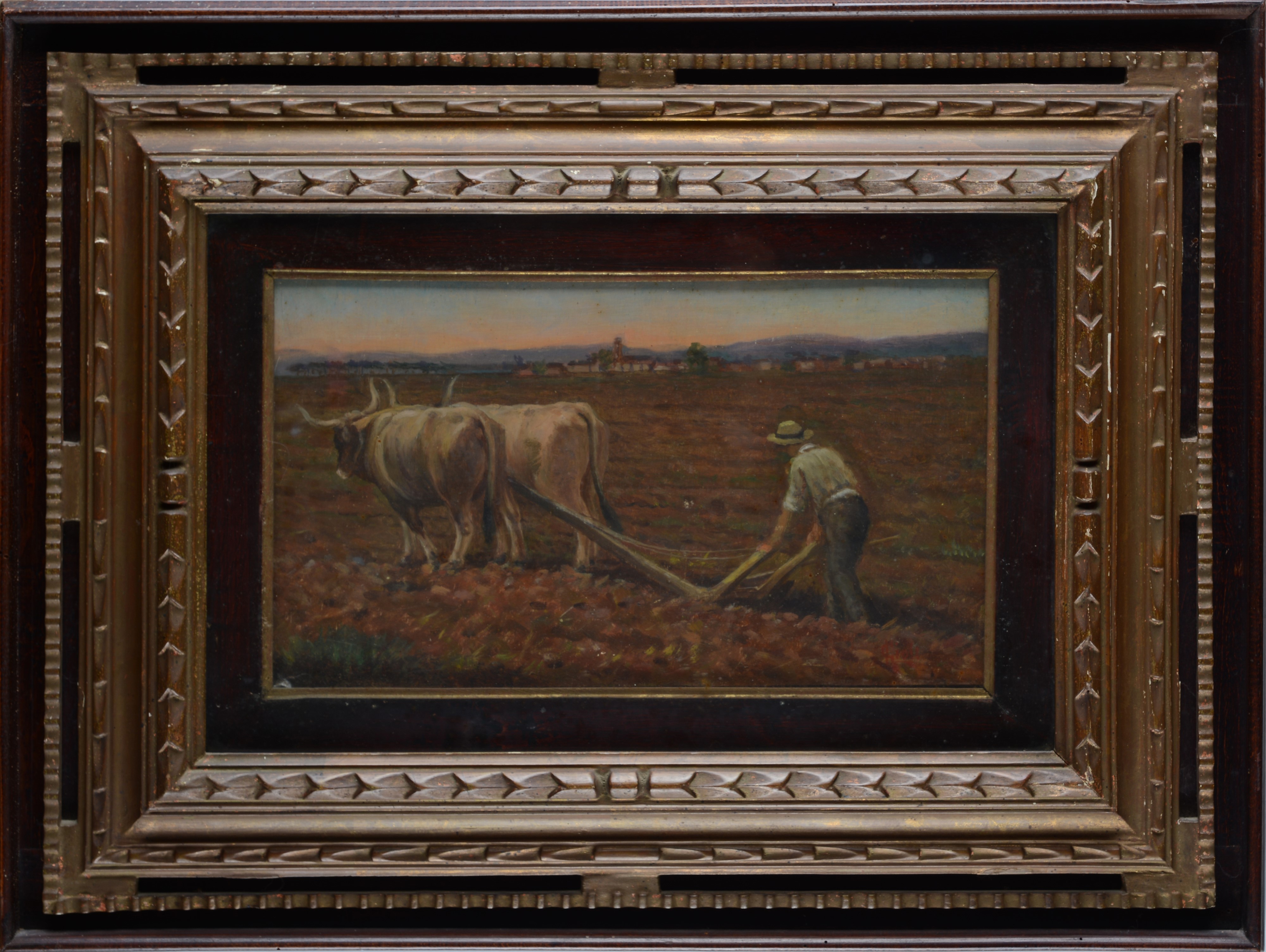 Luigi Gioli - L'aratura, olio su tavola