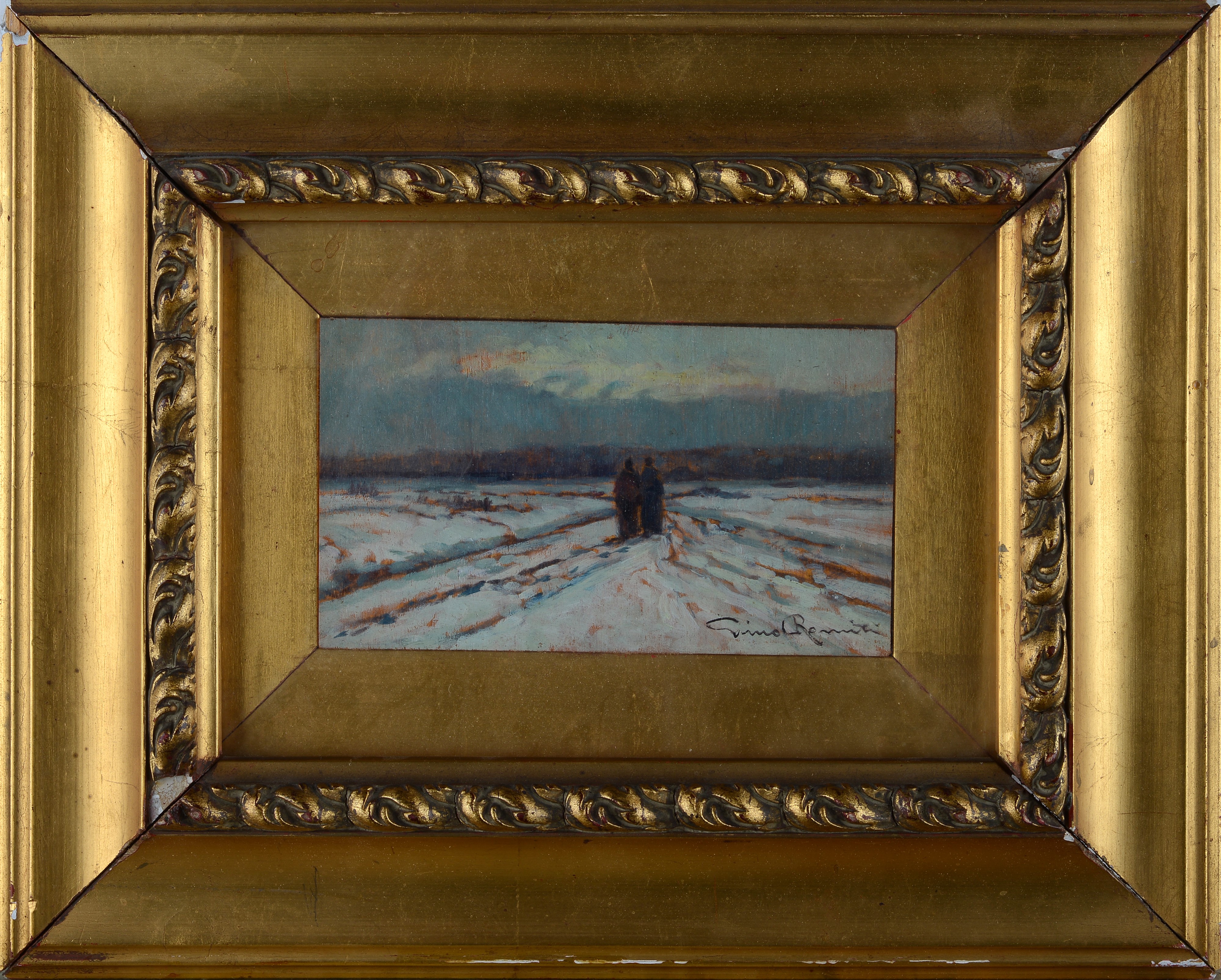 Gino Romiti - Nevicata, olio su tavoletta