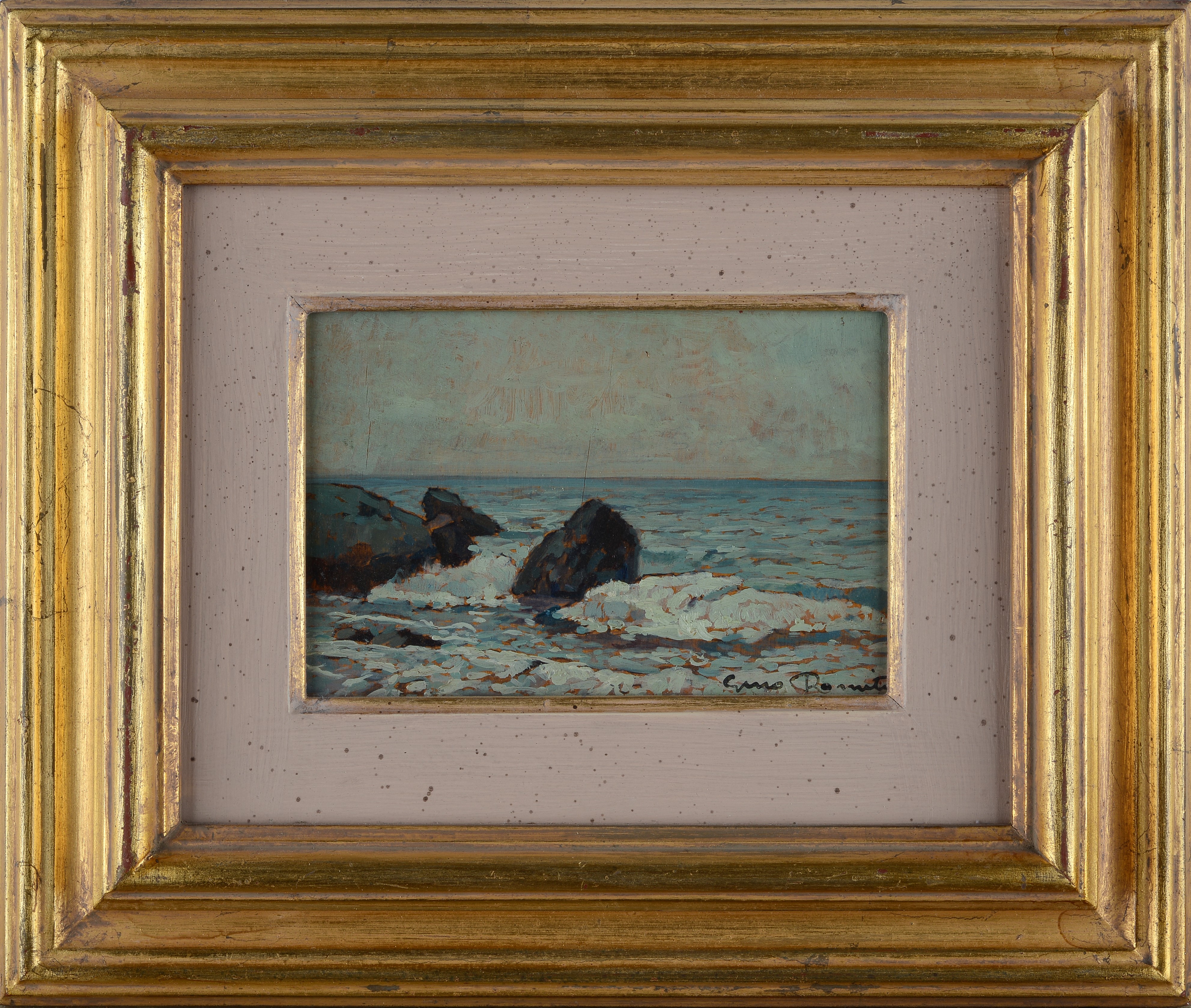 Gino Romiti - Scogli, olio su tavoletta