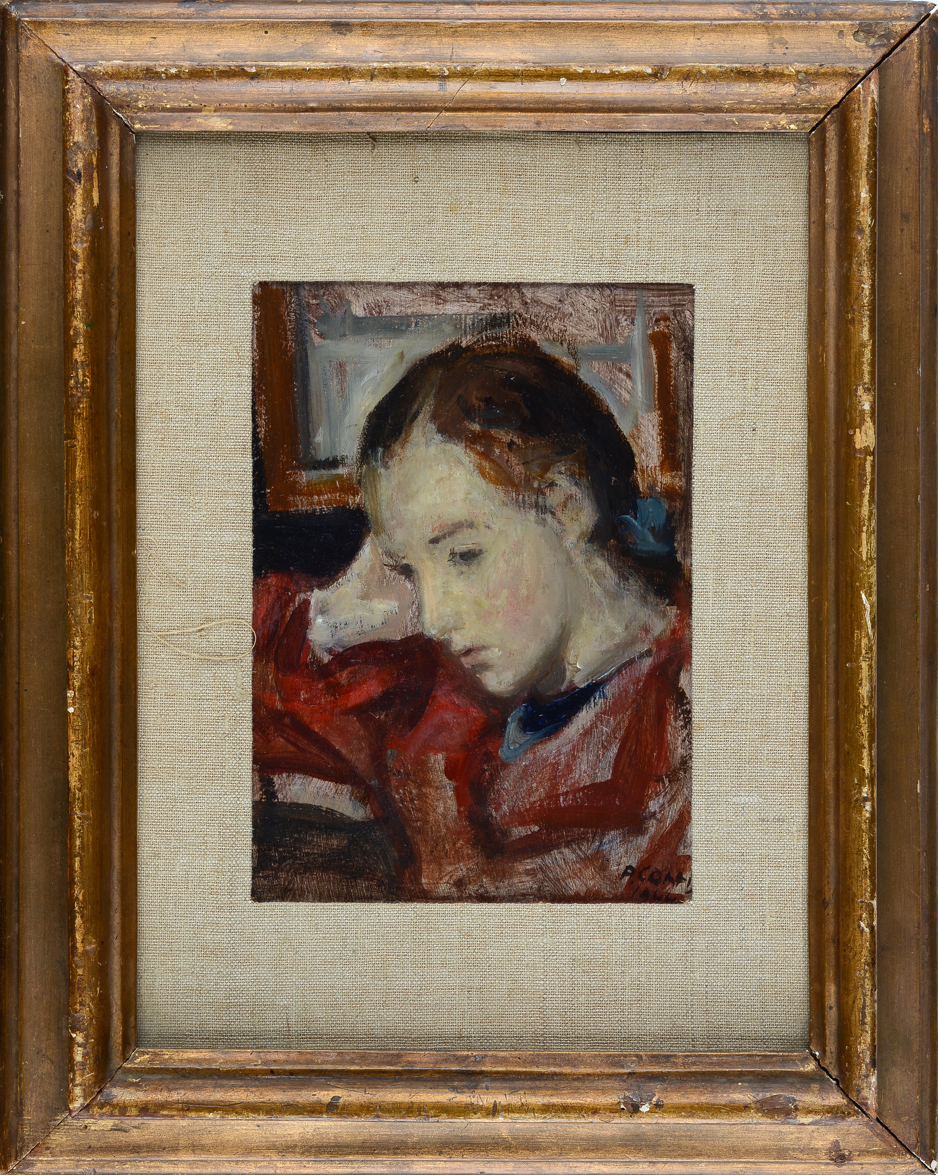 Primo Conti - Bambina - Olio su cartone, cm 23,5x17, 1944