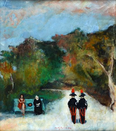 La legge ci guarda, olio su cartoncino, 1974