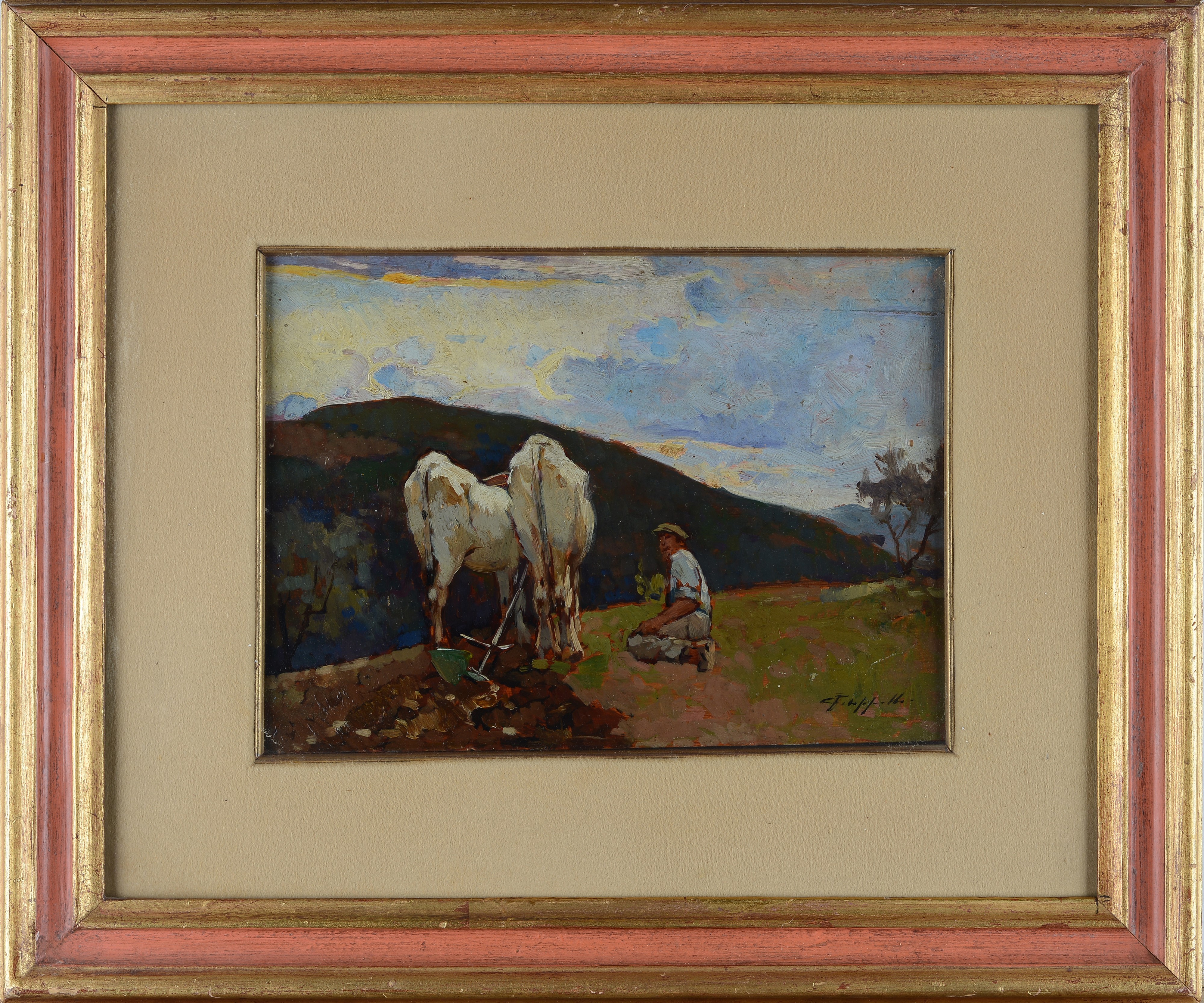 Cafiero Filippelli - L'aratura, olio su tavoletta