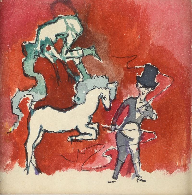 Mino Maccari - Il domatore, tecnica mista su carta