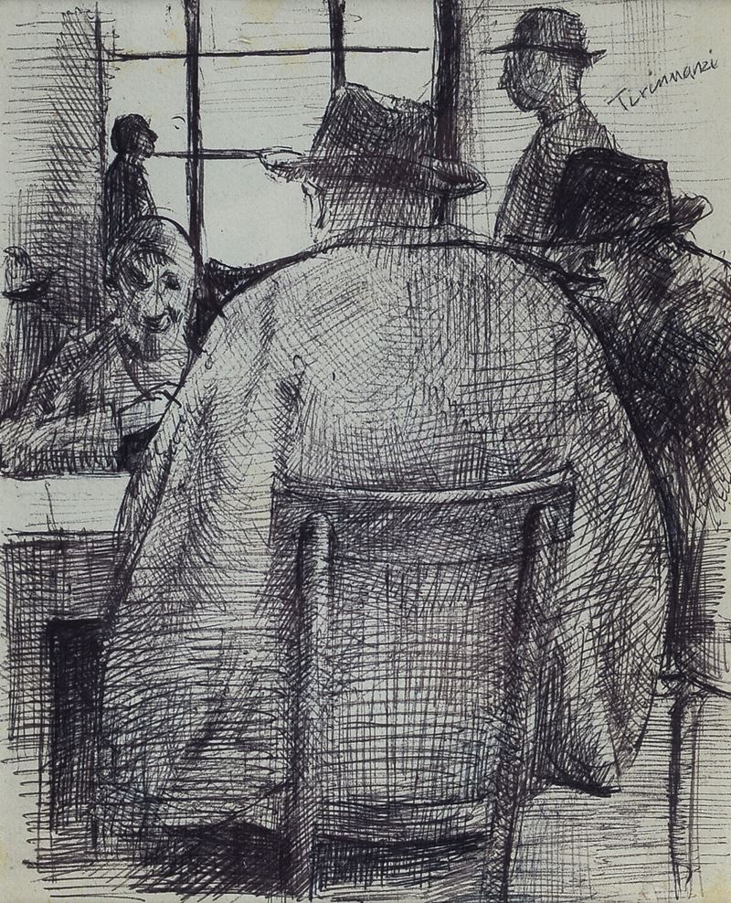 Nino Tirinnanzi - Al caffè, inchiostro su carta