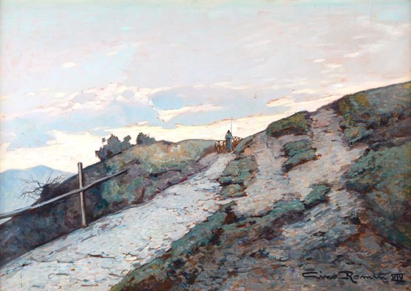 Gino Romiti - Road with shepherd and flock