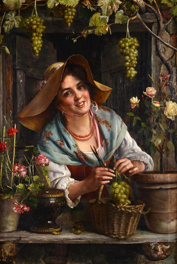 Aurelio Zingoni - Under the pergola (young peasant girl)