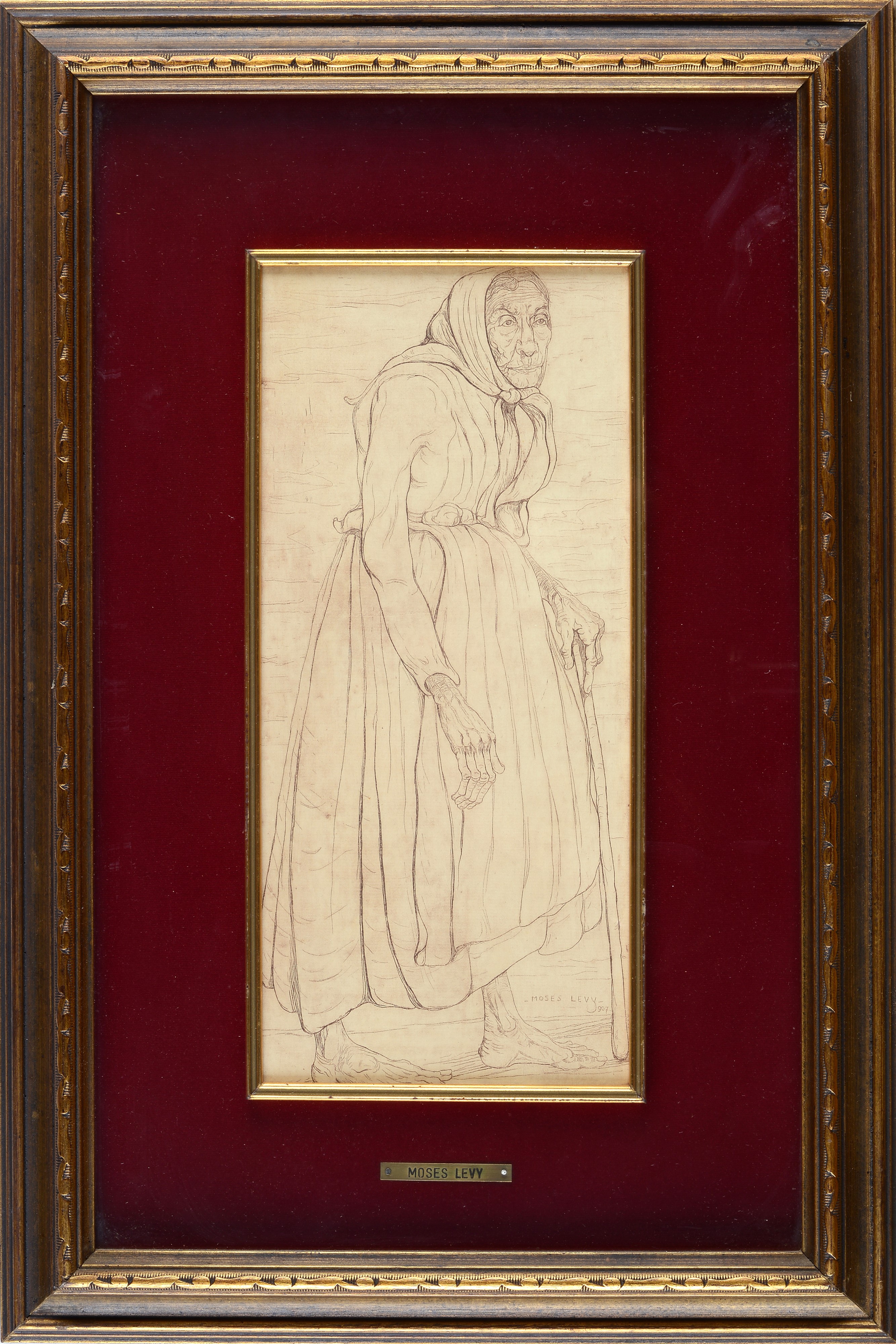 Moses Levy - La vecchia - acquaforte, 1907, cm 34x15