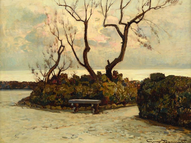 Gino Romiti - Paesaggio, olio su faesite