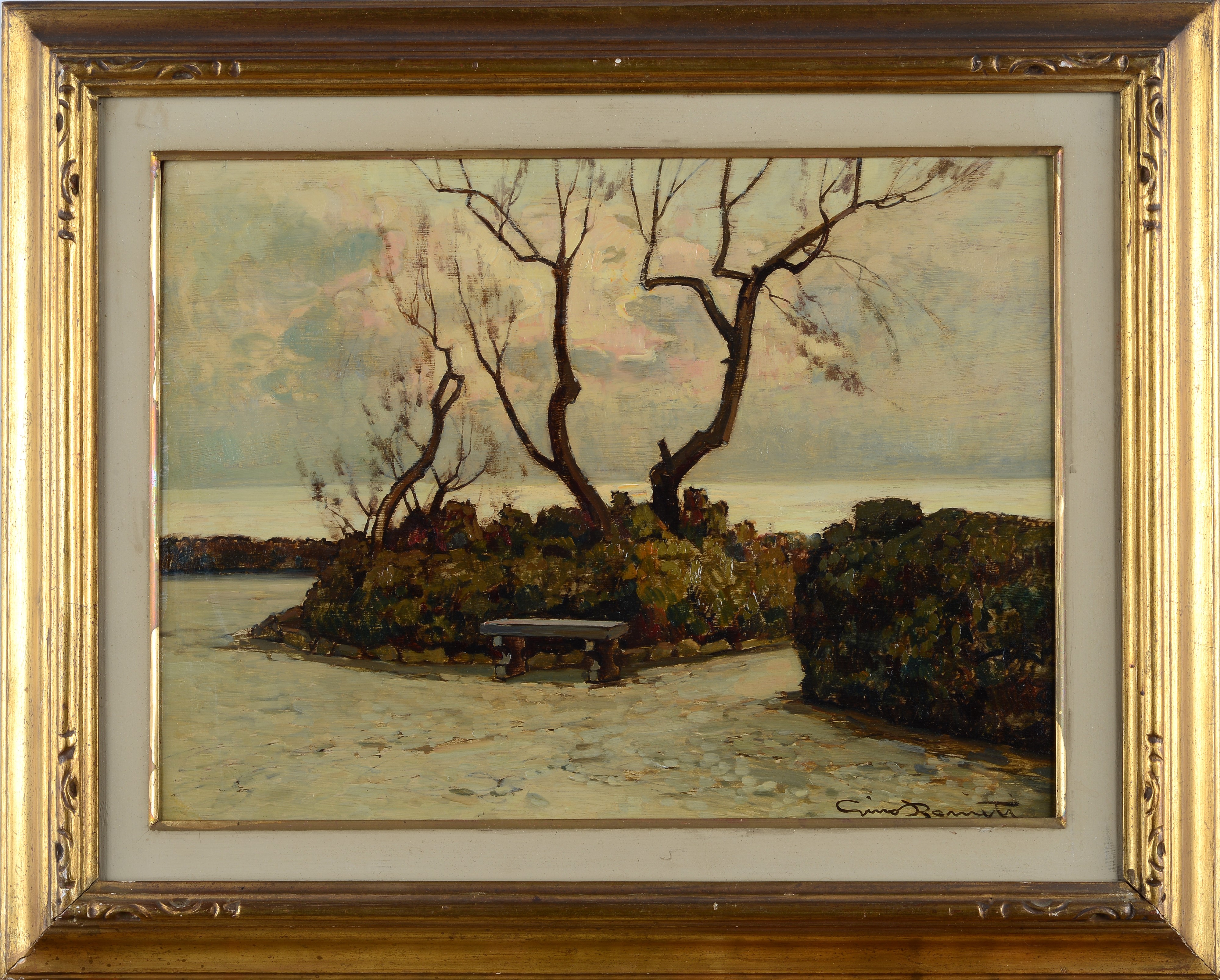 Gino Romiti - Paesaggio, olio su faesite