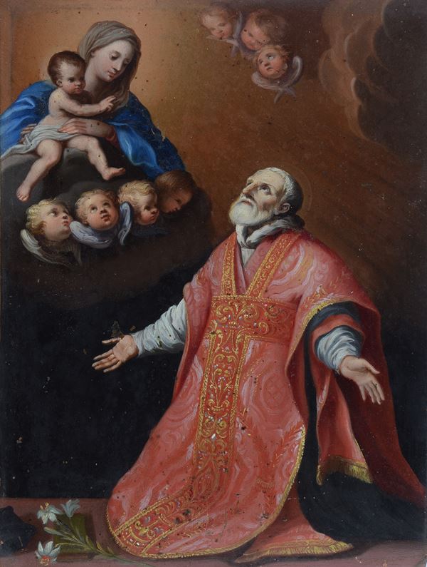Scuola Italia Centrale, XVIII sec. - Apparizione della Vergine con Bambino e angeli a San Filippo Neri