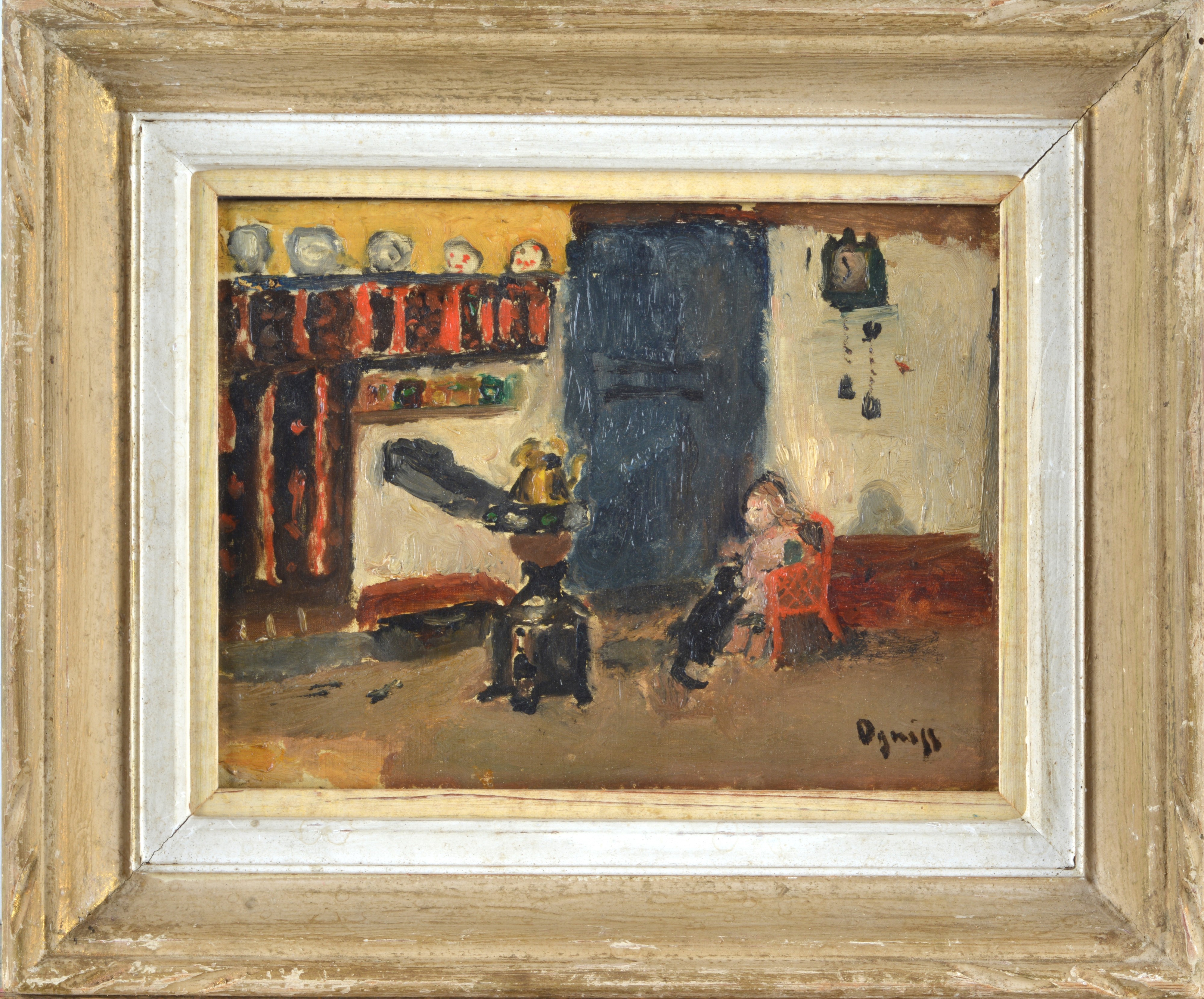 Interno con stufa e figure