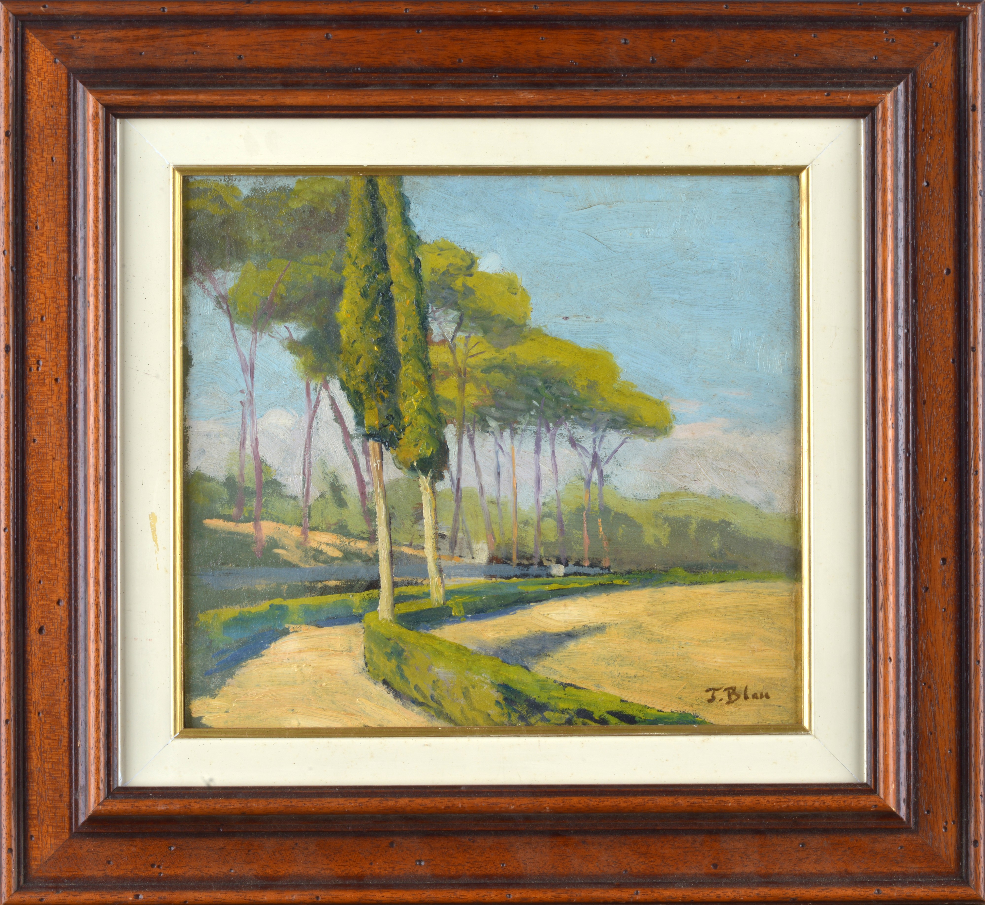 Attr. a Tina Blau - Viale alberato, olio su cartone