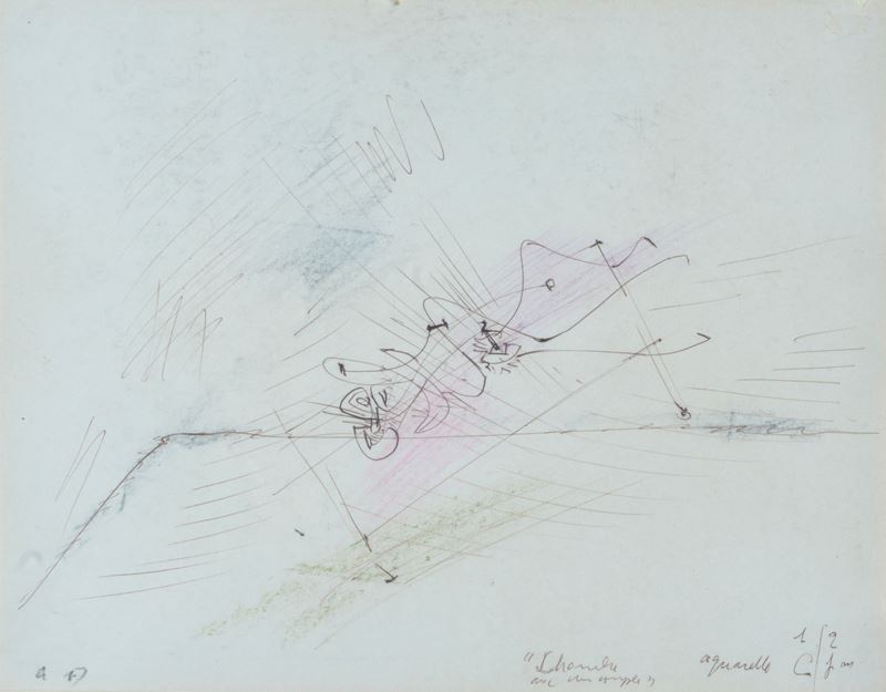 André Masson - Esquisse pour chambre avec un couple, tecnica mista su carta